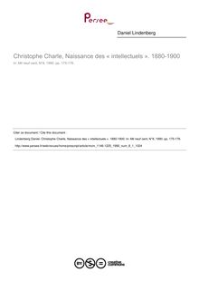 Christophe Charle, Naissance des « intellectuels ». 1880-1900  ; n°1 ; vol.8, pg 175-176
