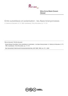 Entre autodidaxie et scolarisation : les Alpes briançonnaises - article ; n°1 ; vol.70, pg 111-141