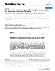 Developmental variations in plasma leptin, leptin soluble receptor and their molar ratio in healthy infants