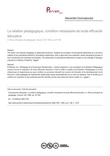 La relation pédagogique, condition nécessaire de toute efficacité éducative - article ; n°1 ; vol.128, pg 97-106