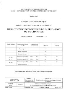 Bacpro bois construction redaction d un processus de fabrication ou de chantier 2003