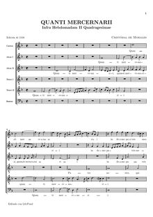 Partition choral Score, Quanti mercenarii, Morales, Cristóbal de