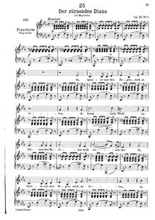 Partition complète, transposition pour low voix, Der zürnenden Diana, D.707