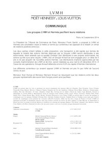 Les groupes LVMH et Hermès pacifient leurs relations - communiqué LVMH