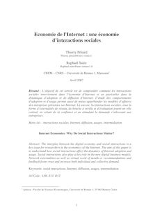 Economie de l Internet : une économie d interactions sociales