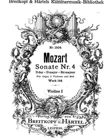 Partition violons I, église Sonata No.4, D major, Mozart, Wolfgang Amadeus