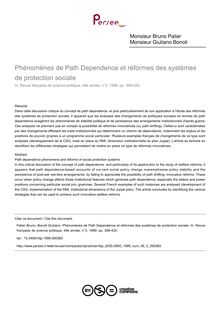 Phénomènes de Path Dependence et réformes des systèmes de protection sociale - article ; n°3 ; vol.49, pg 399-420
