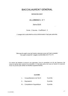 Allemand LV1 2001 Sciences Economiques et Sociales Baccalauréat général