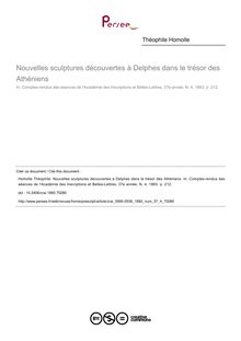 Nouvelles sculptures découvertes à Delphes dans le trésor des Athéniens - article ; n°4 ; vol.37, pg 212-212