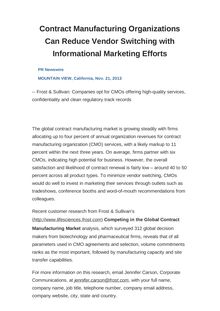 Contract Manufacturing Organizations Can Reduce Vendor Switching with Informational Marketing Efforts