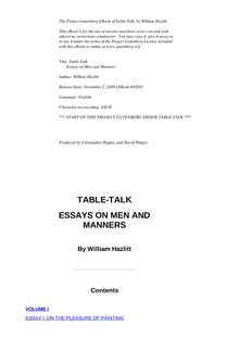 Table Talk - Essays on Men and Manners