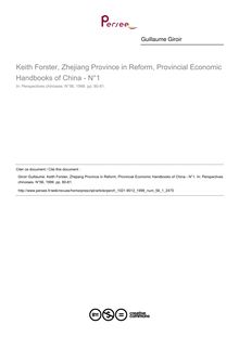 Keith Forster, Zhejiang Province in Reform, Provincial Economic Handbooks of China - N°1  ; n°1 ; vol.56, pg 80-81