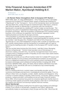 Virtu Financial Acquires Amsterdam ETF Market Maker, Nyenburgh Holding B.V.