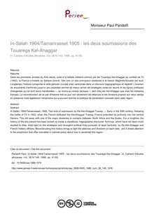 In-Salah 1904/Tamanrasset 1905 : les deux soumissions des Touaregs Kel-Ahaggar - article ; n°149 ; vol.38, pg 41-83