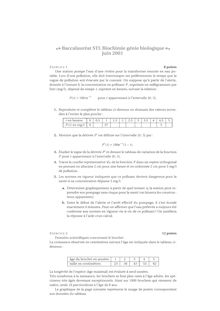 Mathématiques 2001 S.T.L (Biochimie et génie biologique) Baccalauréat technologique