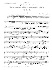 Partition violon 2, clarinette quintette, Op.102, Quintet for Clarinet and Strings in E♭ Major, Op.102