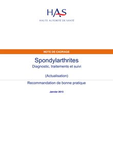 Spondylarthrites  diagnostic, traitements et suivi - Note de cadrage