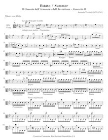 Partition altos, violon Concerto en G minor, RV 315, L estate (Summer) from Le quattro stagioni (The Four Seasons) par Antonio Vivaldi