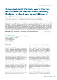 Occupational stress, work-home interference and burnout among Belgian veterinary practitioners