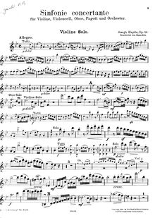 Partition de violon, Concertante en B♭ major, Sinfonia No.105