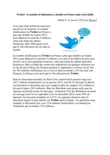 Twitter : le nombre d utilisateurs a doublé en France mais reste faible