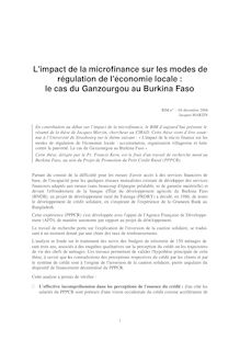 L impact de la microfinance sur les modes de régulation de l économie locale : le cas du Ganzourgou au Burkina Faso