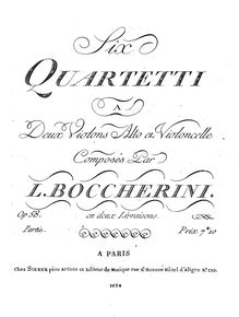 Partition violon 2, 6 corde quatuors, G.242-247 (Op.58), Boccherini, Luigi par Luigi Boccherini