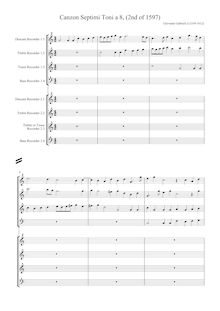 Partition Score en enregistrement  clefs, Canzon Septimi Toni a 8, (2nd of 1597)