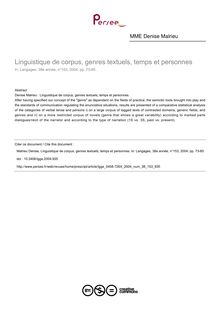 Linguistique de corpus, genres textuels, temps et personnes - article ; n°153 ; vol.38, pg 73-85