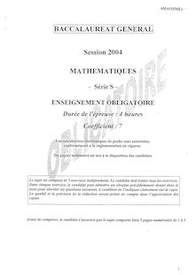Mathématiques 2004 Scientifique Baccalauréat général