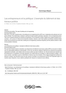 Les entrepreneurs et la politique. L exemple du bâtiment et des travaux publics - article ; n°23 ; vol.6, pg 5-24