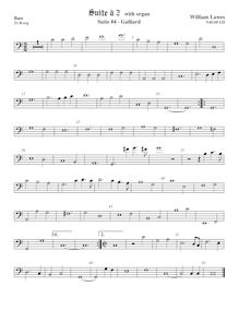 Partition viole de basse, basse clef,  No. 4 pour two violes de gambe et orgue par William Lawes