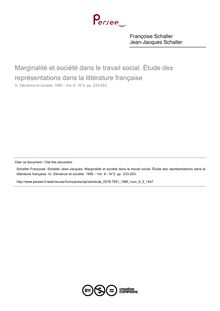 Marginalité et société dans le travail social. Étude des représentations dans la littérature française  ; n°3 ; vol.9, pg 233-253
