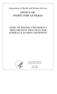 Audit of Boston University s Procurement Practices for Federally Funded Equipment, A-01-99-04001