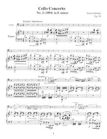Partition violoncelle et partition de piano, violoncelle Concerto No.2, Op.30