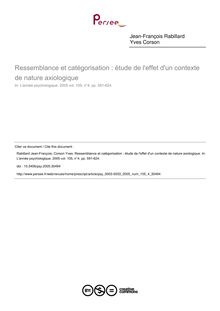 Ressemblance et catégorisation : étude de l effet d un contexte de nature axiologique - article ; n°4 ; vol.105, pg 591-624