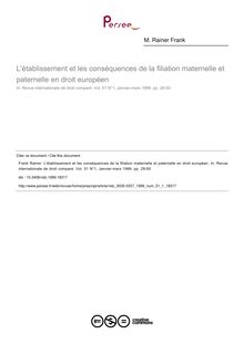 L établissement et les conséquences de la filiation maternelle et paternelle en droit européen - article ; n°1 ; vol.51, pg 29-50
