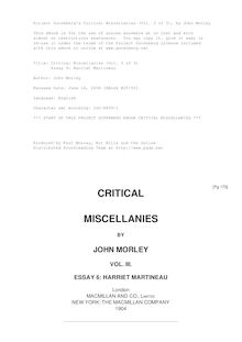 Critical Miscellanies (Vol. 3 of 3) - Essay 6: Harriet Martineau