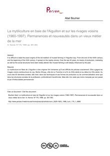 La mytiliculture en baie de l'Aiguillon et sur les rivages voisins (1960-1997). Permanences et nouveautés dans un vieux métier de la mer - article ; n°1 ; vol.179, pg 361-383