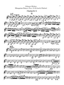 Partition clarinette 1, 2 (en B♭, A), 21 Hungarian Dances (orchestre)