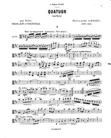Partition de viole de gambe, Piano quatuor, Lekeu, Guillaume