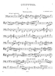 Partition violoncelle, Piano quintette, D major, Arensky, Anton