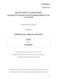 Bac Techno 2019 : Le sujet Droit et Economie (STMG)