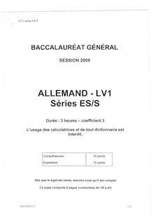 Sujet du bac ES/S 2009: épreuve écrite - Allemand LV1