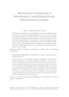 Mathematics, Computers in Mathematics, and Gender: Public Perceptions in Context (Matemáticas, Ordenadores en Matemáticas y Género: Percepciones Públicas en Contexto)