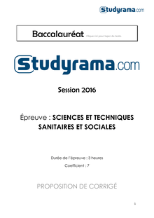 Corrige BACST2S Sciences et Techniques Sanitaires et Sociales 2016