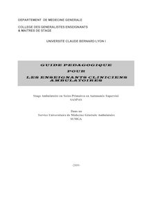 Cahier pédagogique SASPAS - DEPARTEMENT DE MEDECINE GENERALE ...