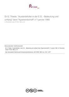 Dr G. Thiede, Auslandsfutter in der E.G. - Bedeutung und umfang dans Agrarwirdschaft n°1 janvier 1980  ; n°1 ; vol.136, pg 61-61
