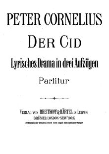 Partition Title page, Der Cid, Der Cyd, Cornelius, Peter