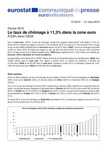 Chômage de la zone euro : en baisse en février 2015